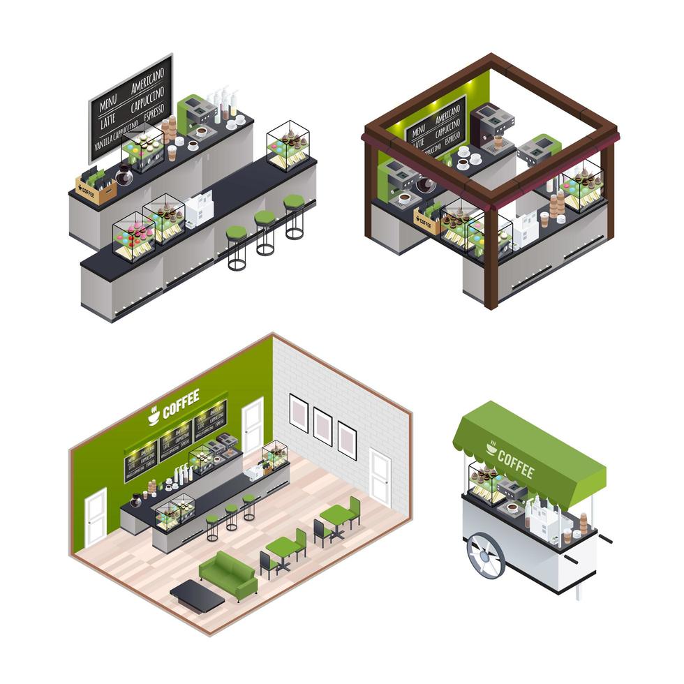 Set of isometric coffee shops  vector