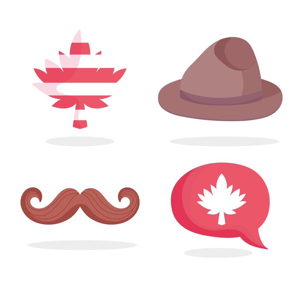 Canadian hat, mustache, maple leaf, and speech bubble vector