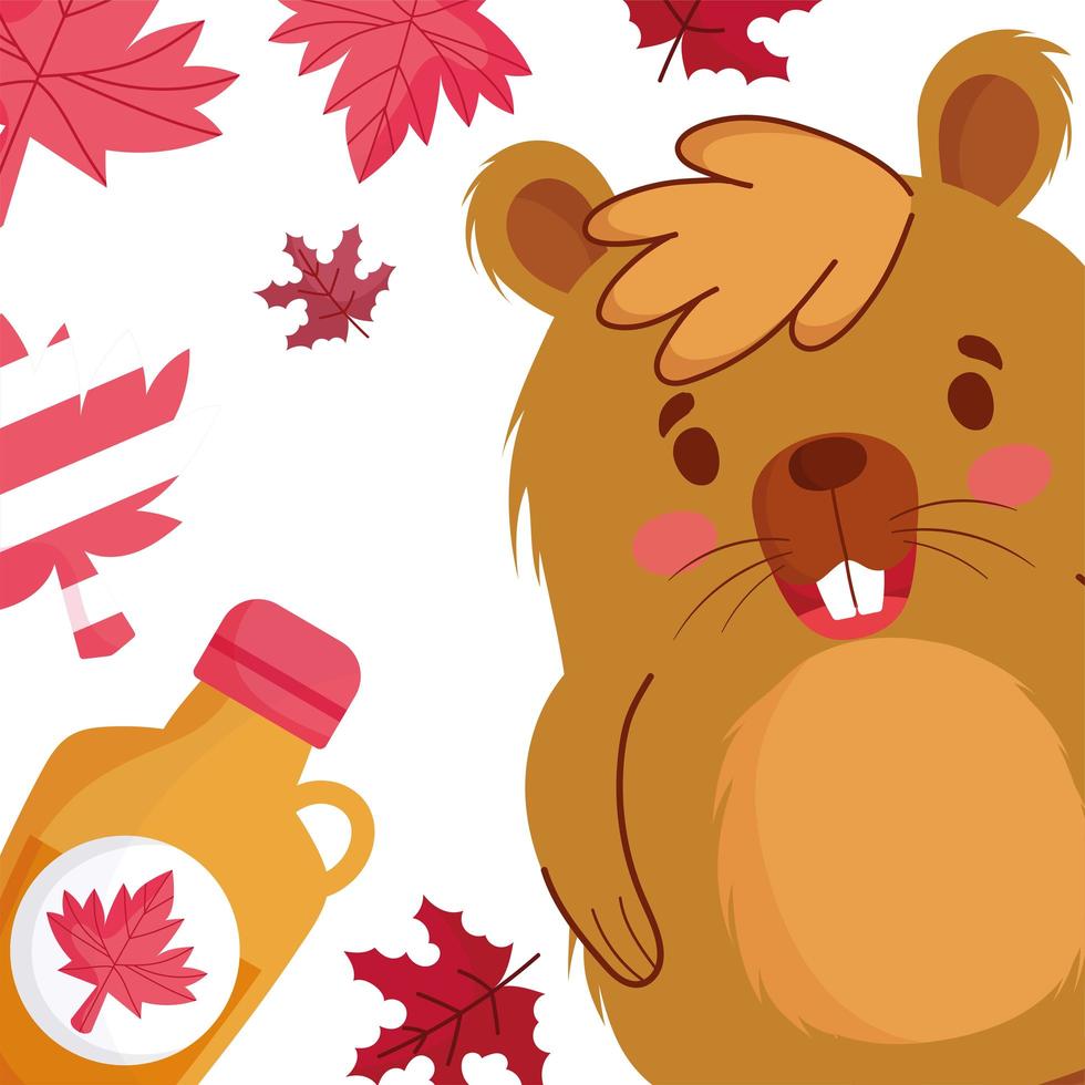 Beaver with Canadian leaves and maple syrup  vector