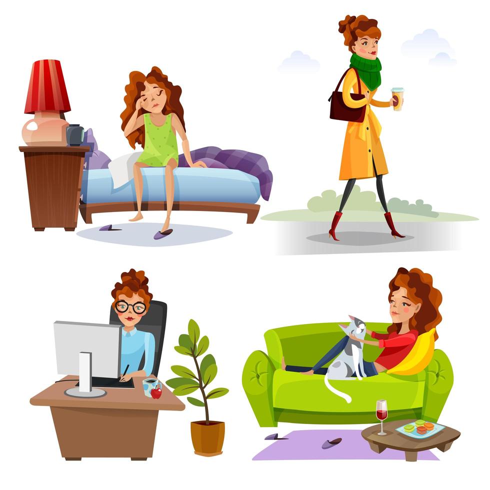 Woman character routine set vector