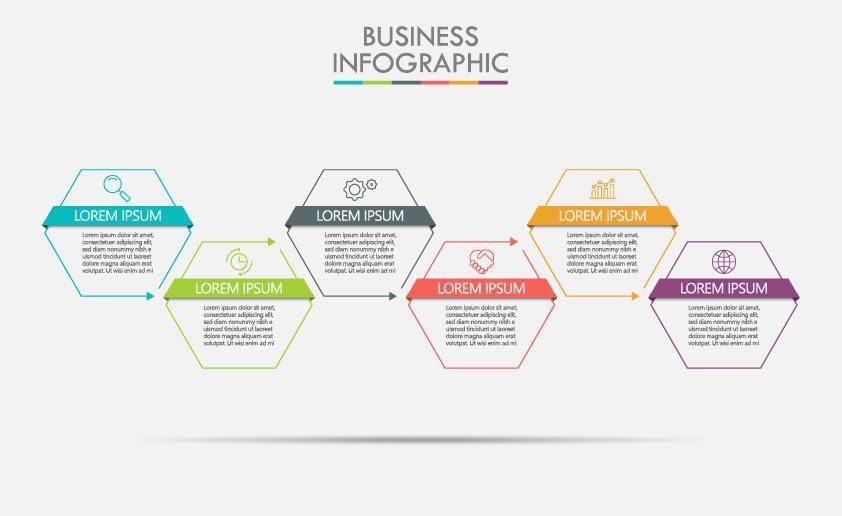 Infographic with 6 hexagonal steps  vector