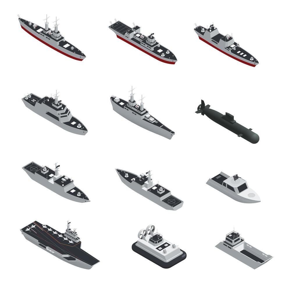  Isometric military ship set vector