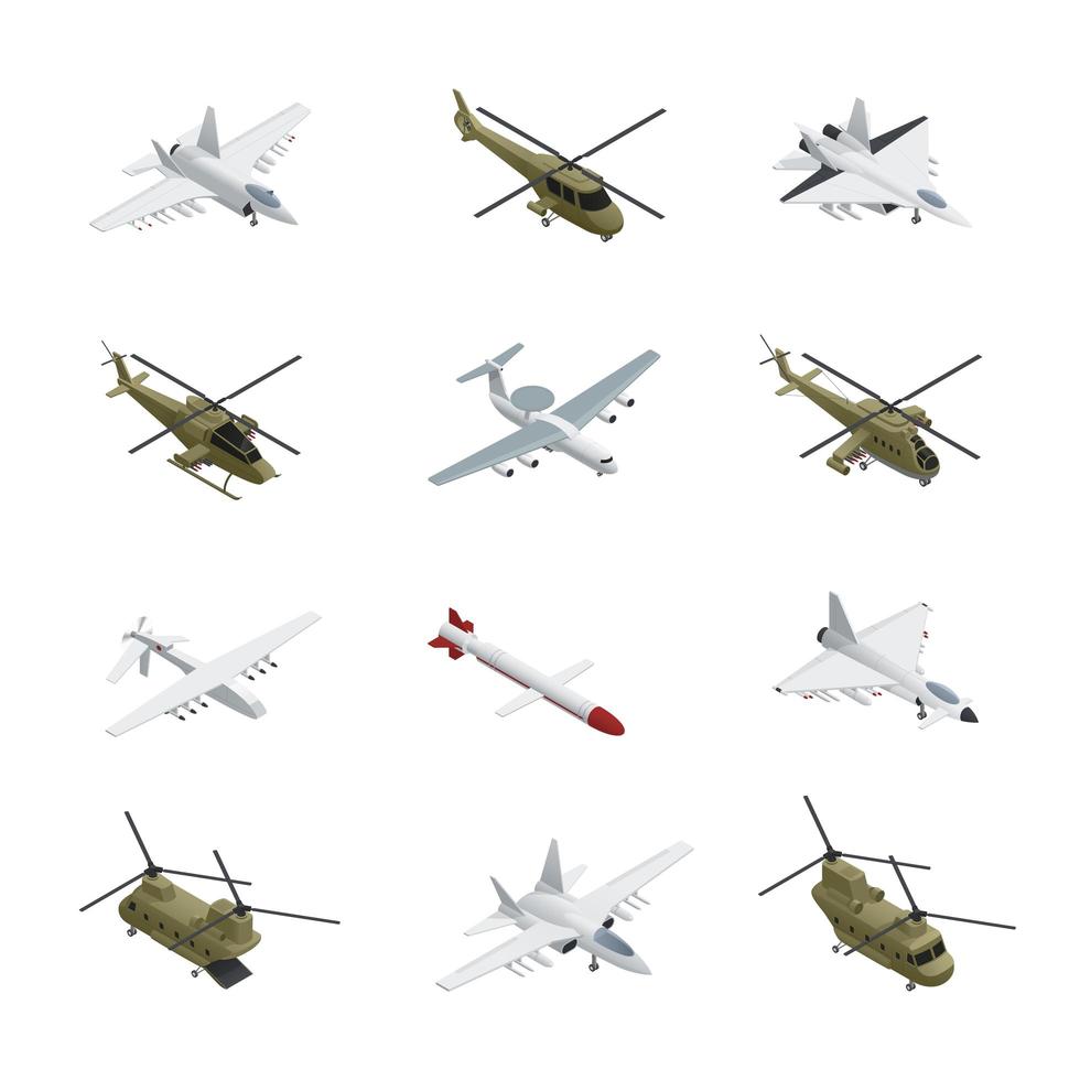 conjunto de aviones militares isométricos vector