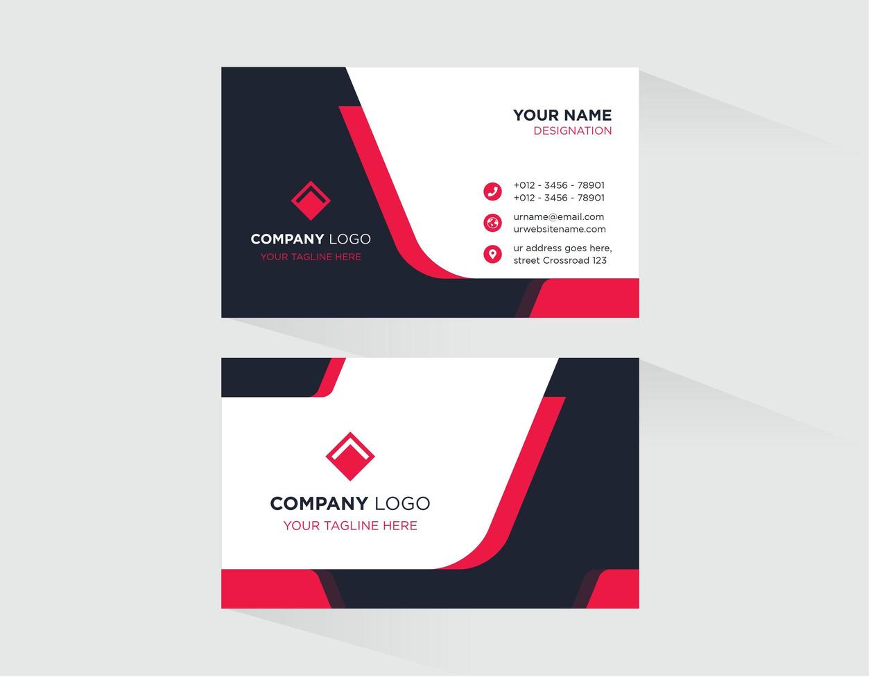Red with Black Business Card Template vector