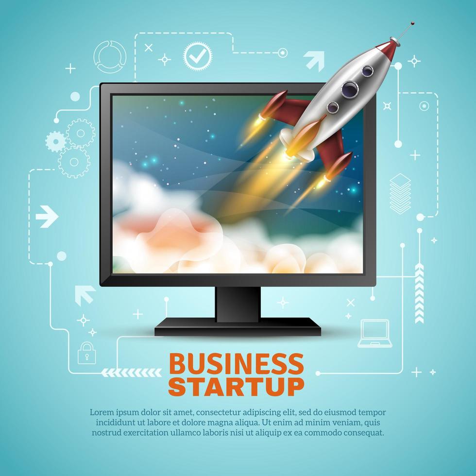 Business startup banner template with a rocket launching  vector