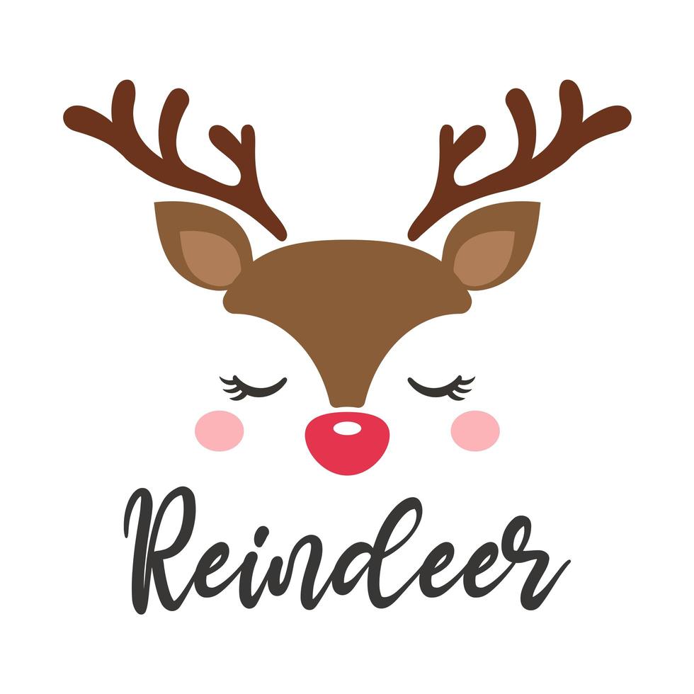 lindo diseño de tarjeta de navidad de cara de reno vector