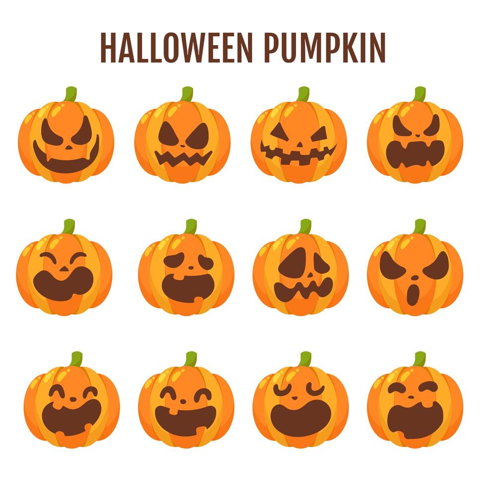 Cartoon Halloween pumpkin set vector