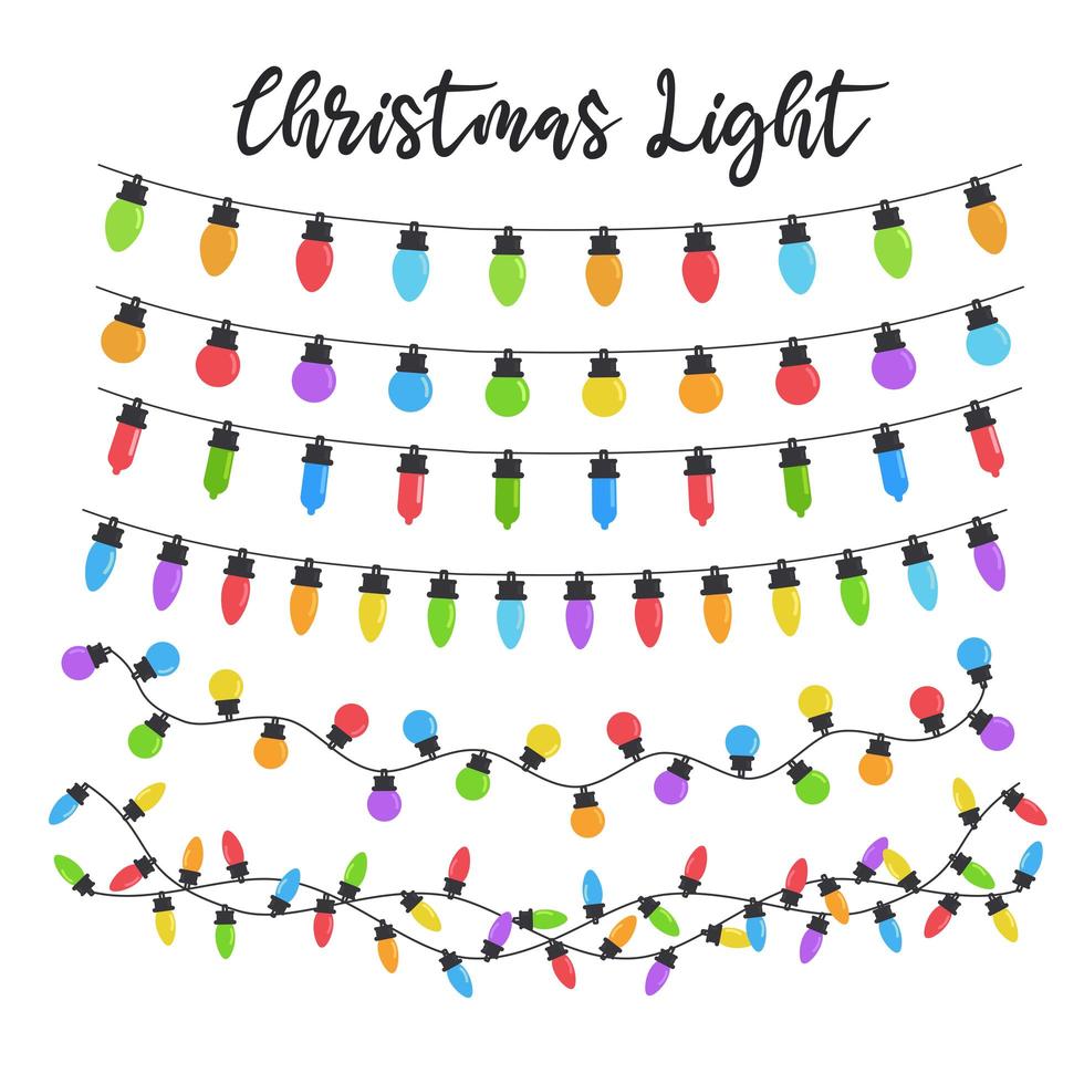 conjunto de bombillas de luz de navidad de colores vector