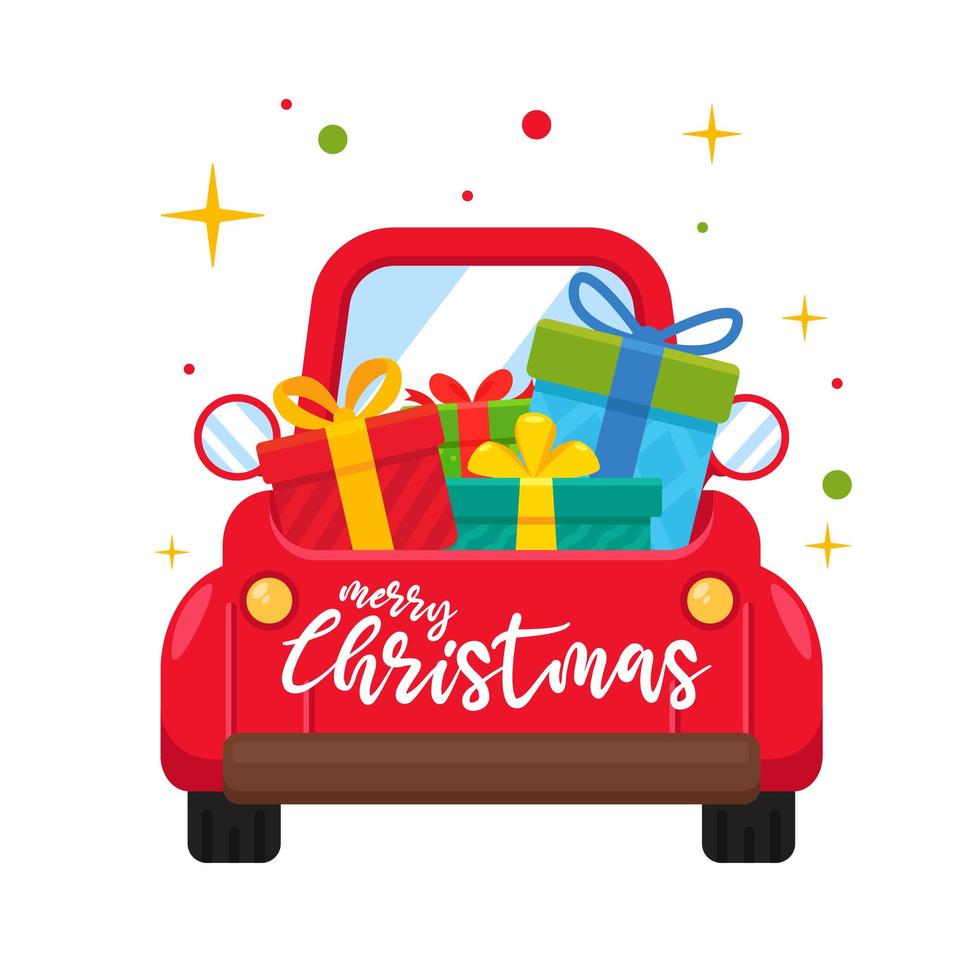 Red car or truck carrying presents in back vector