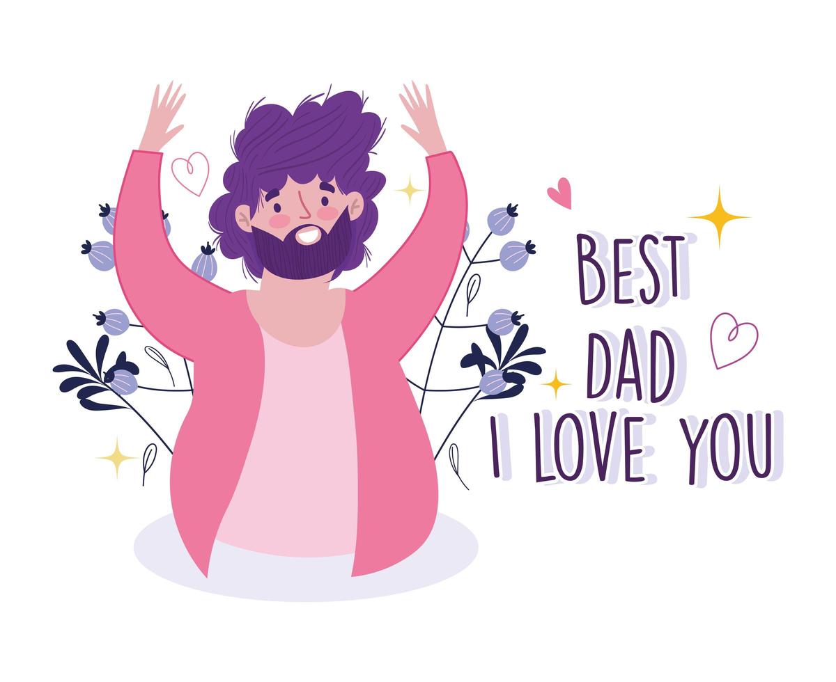 Happy fathers day. Cheerful bearded dad card vector