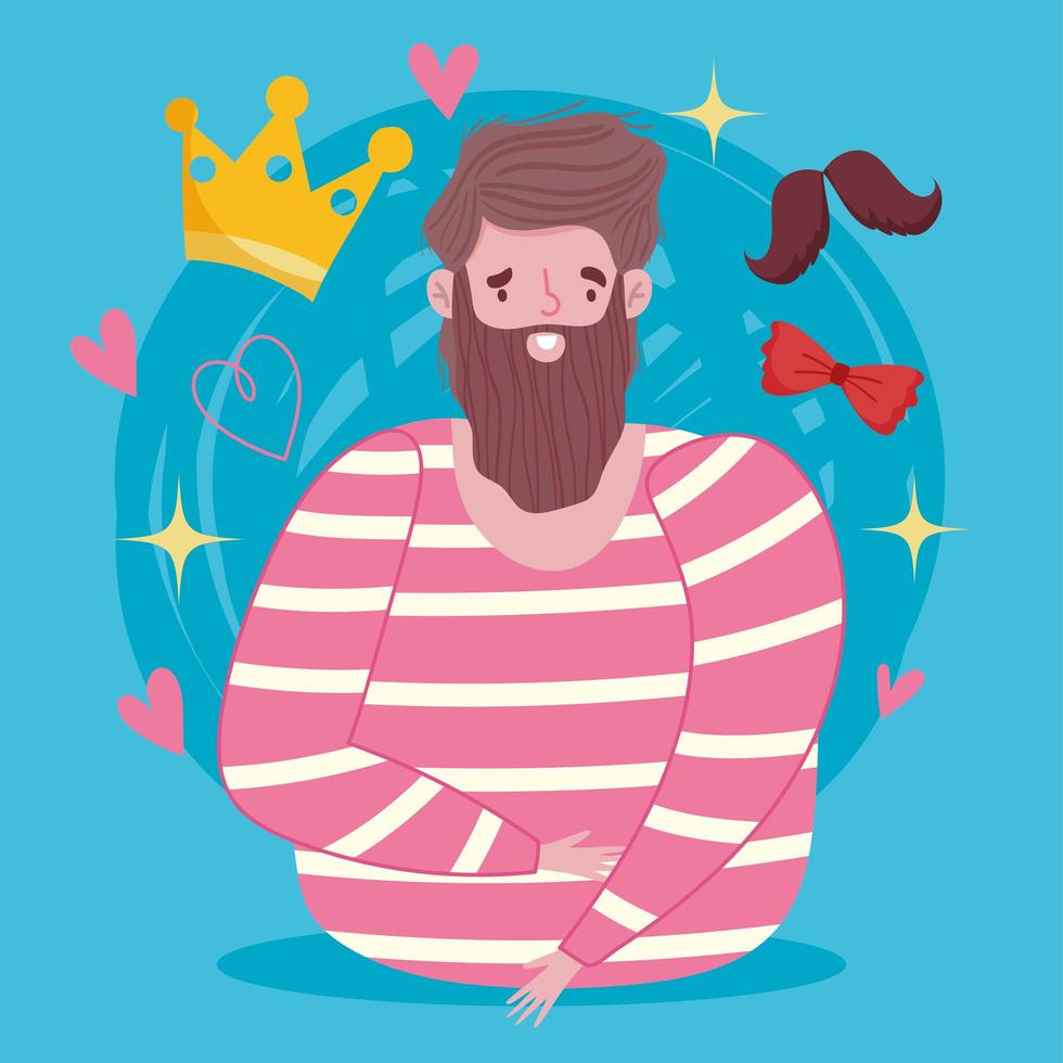 Bearded man with crown, moustache, and bow tie vector