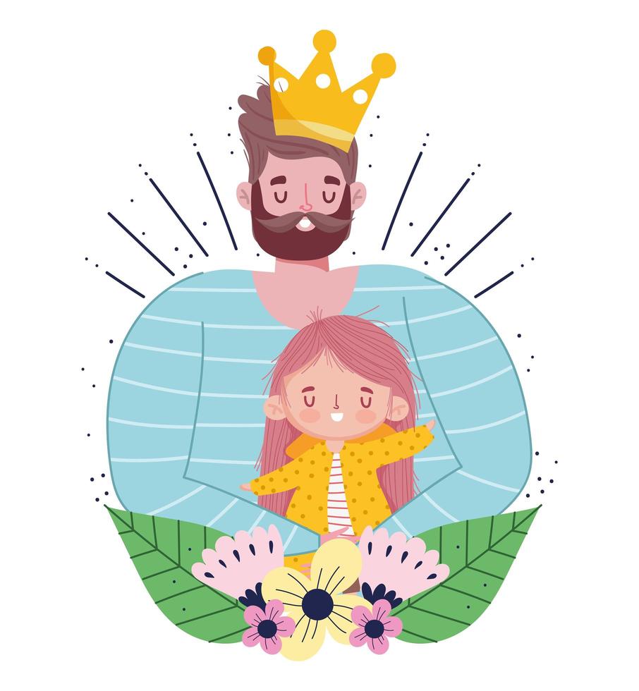 Bearded dad with crown holding daughter  vector