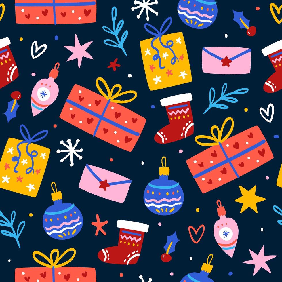 Pattern with christmas gift boxes vector