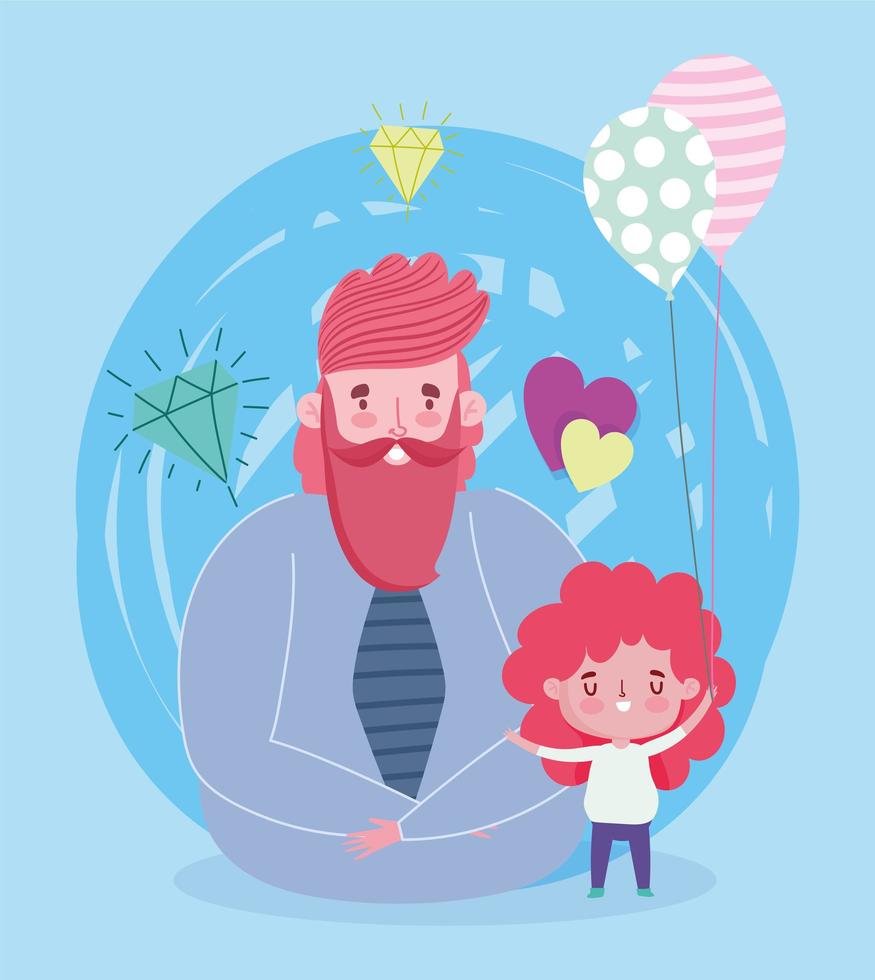 padre e hija con globos y diamantes. vector