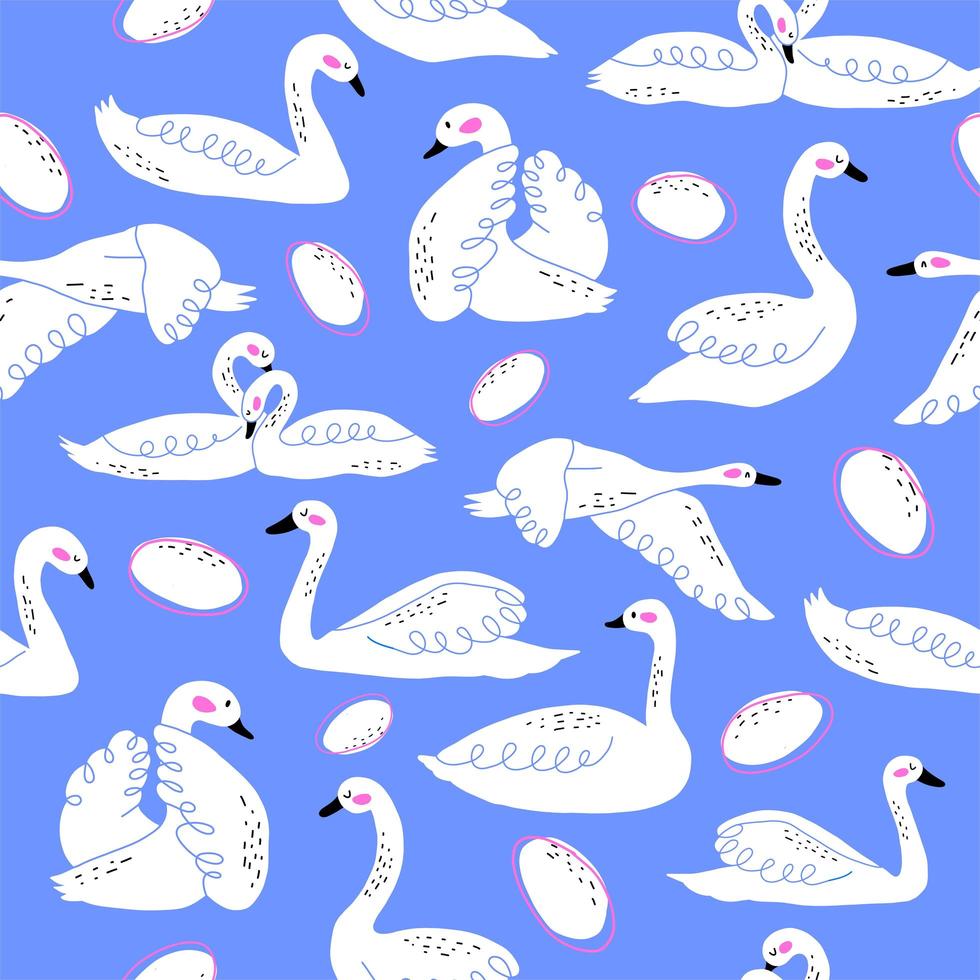 Swan and egg doodles seamless pattern vector