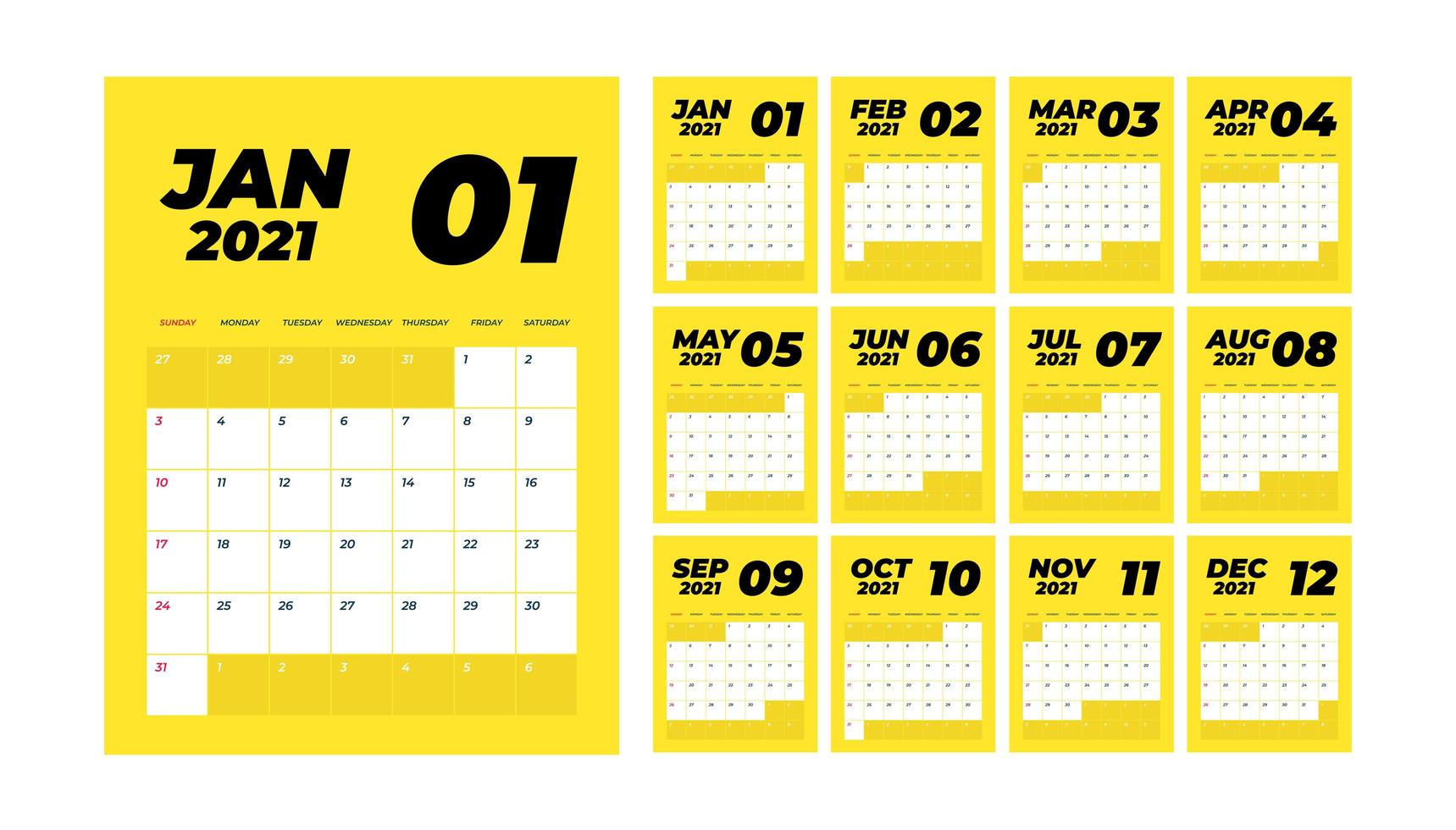 Year 2021 monthly desk calendar vector