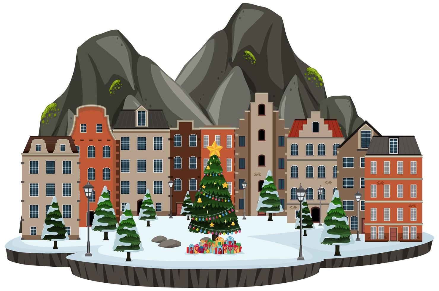 Isolated snowy town scene vector