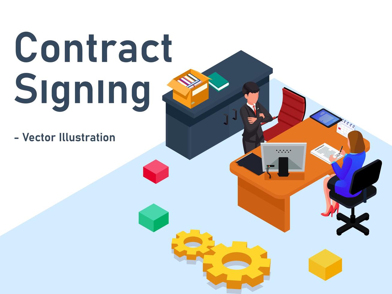 Contract signing landing page concept vector