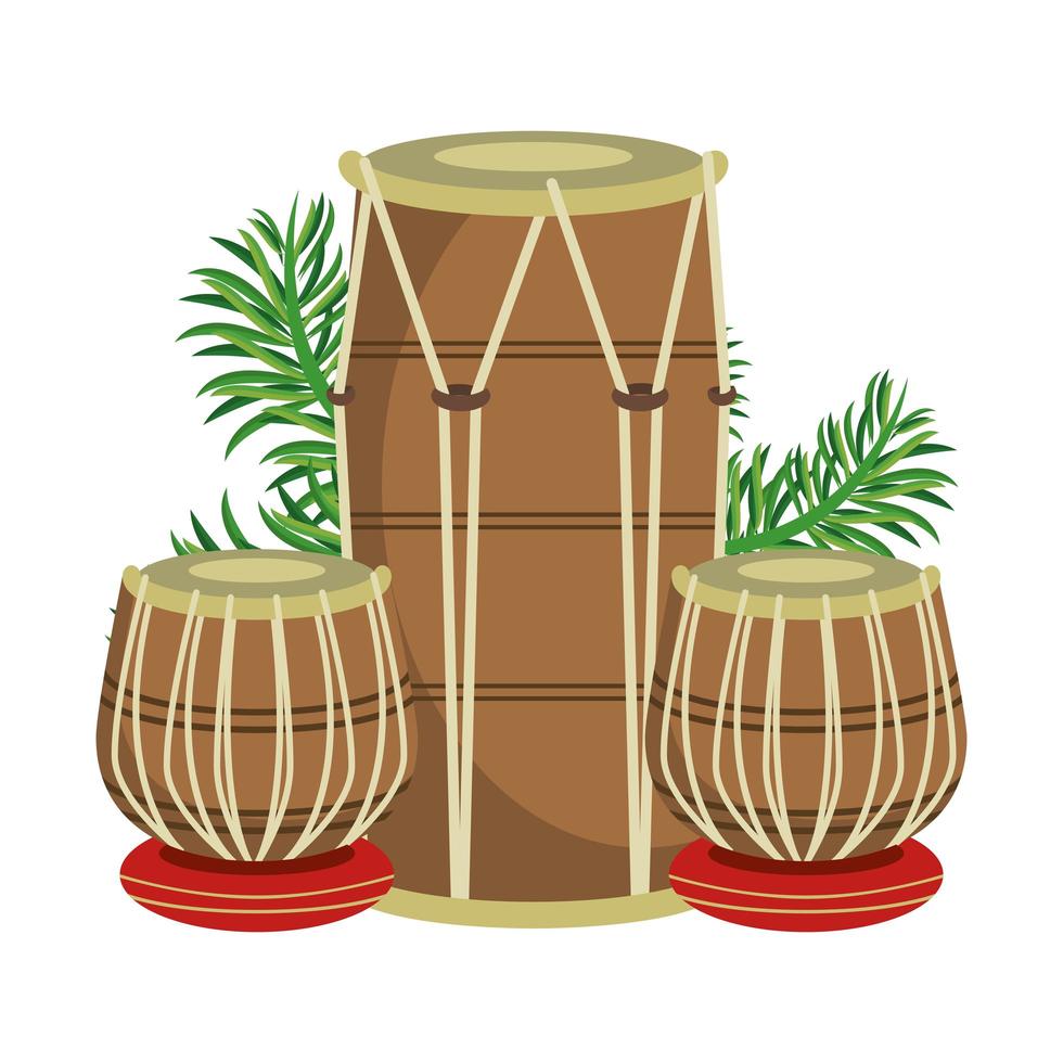 Indian Tabla Drums with Leaves vector