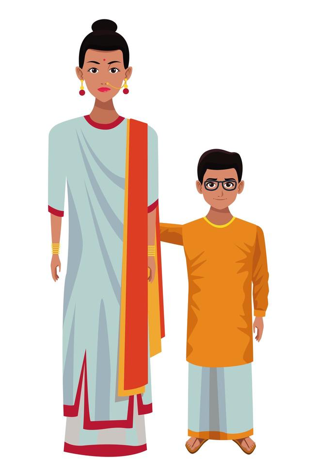 Indian mother and son  vector