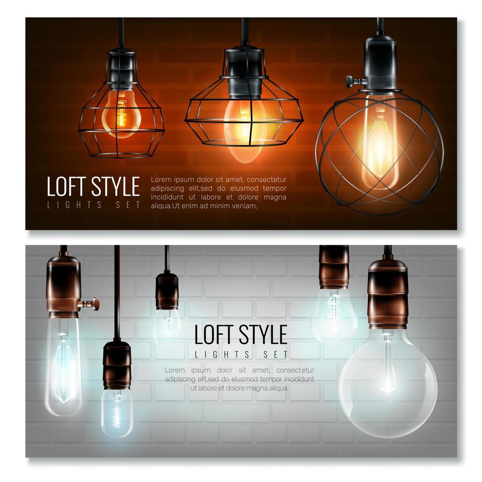 Set of banners with realistic light bulbs  vector