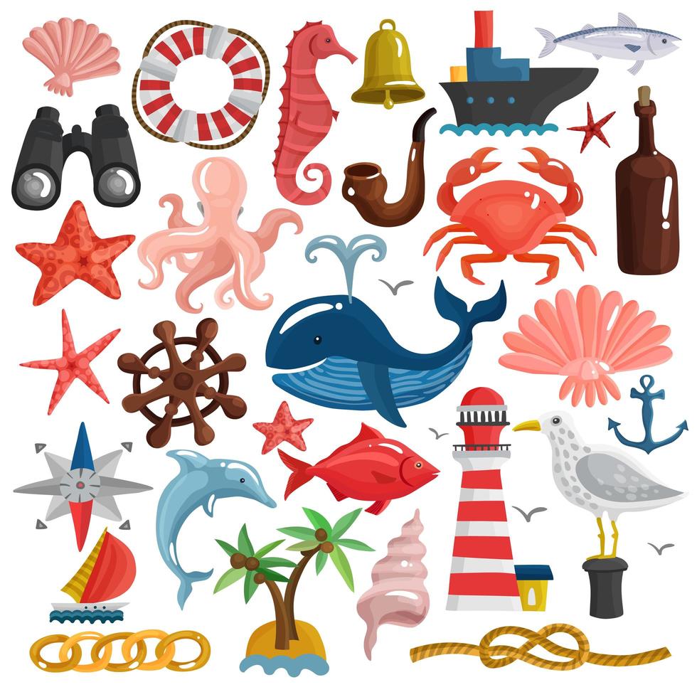 Cute nautical set vector
