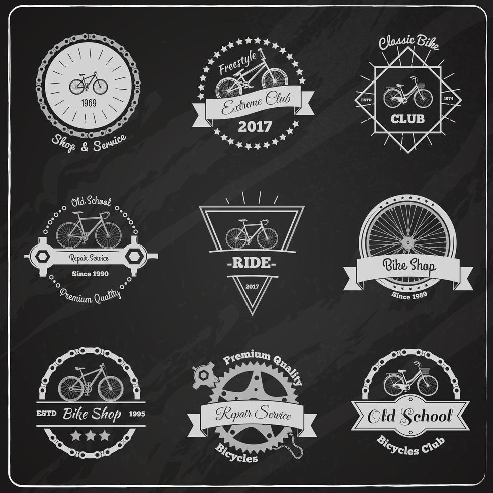 Set of vintage chalkboard bicycle logos vector