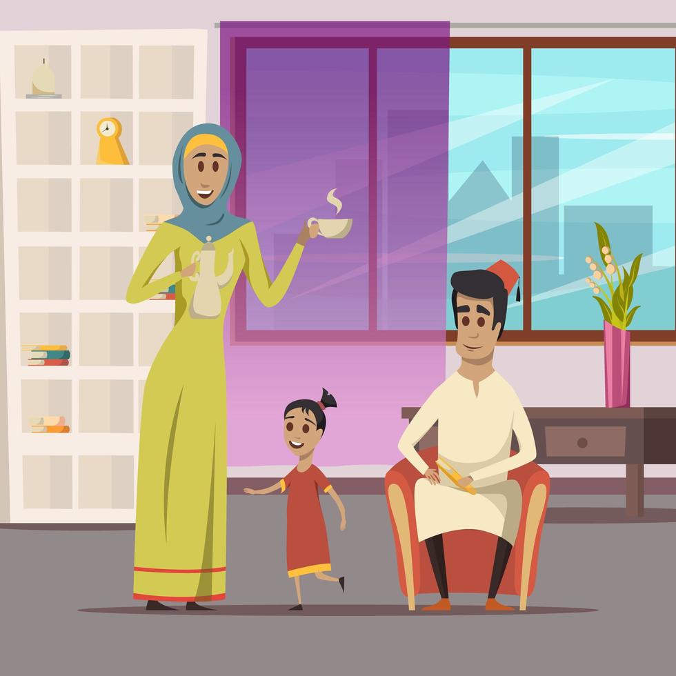 Middle Eastern family in the living room  vector