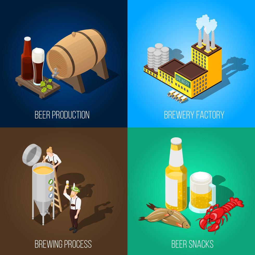 conjunto de iconos de la industria de la cerveza isométrica vector