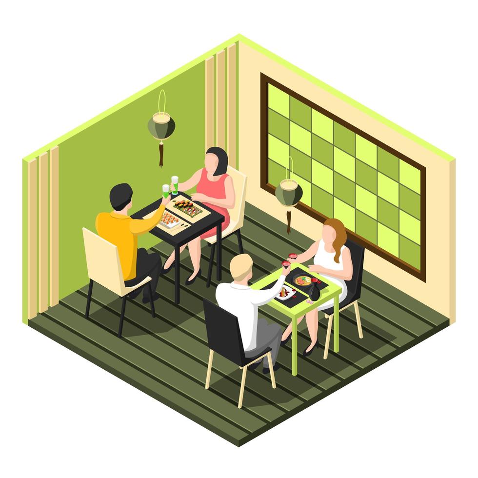 Isometric sushi bar interior vector