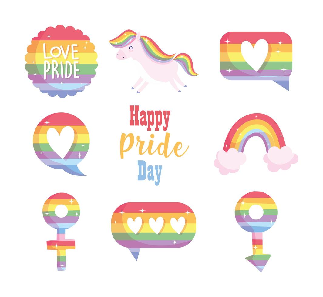 feliz día del orgullo lgbti conjunto de iconos vector