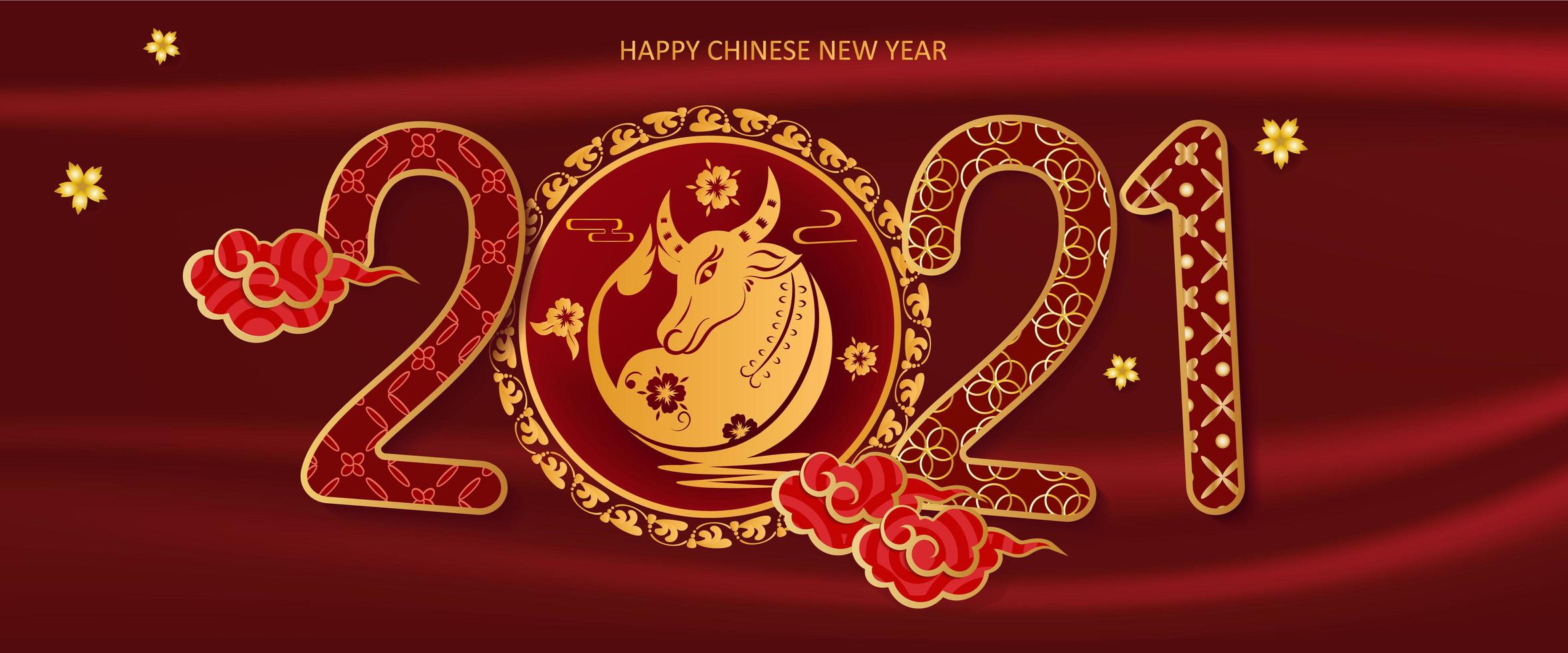 Chinese new year 2021 year of the ox banner vector