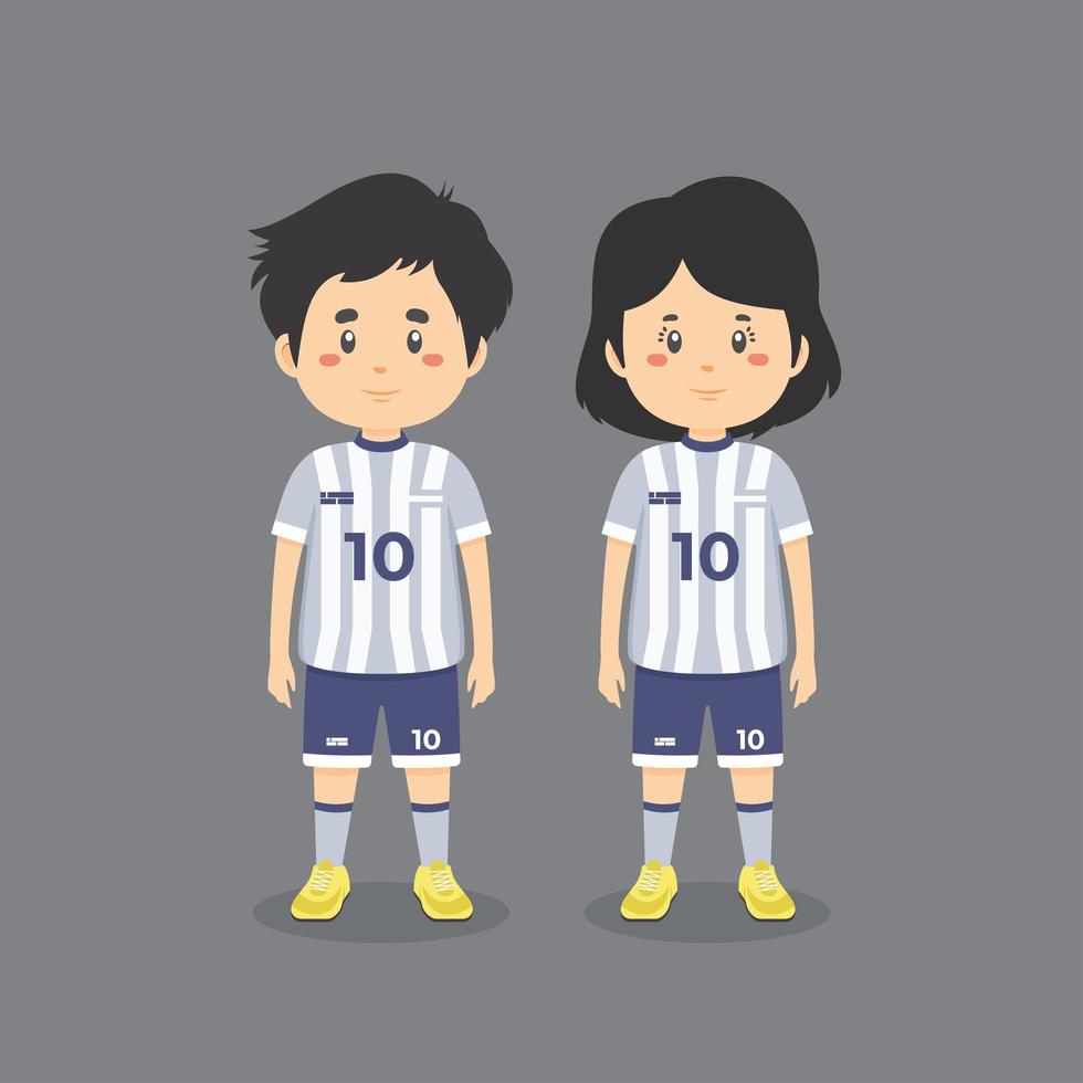 niño y niña vistiendo traje de fútbol vector