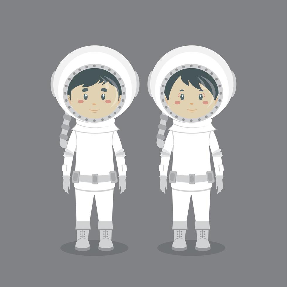 parejas de personajes con traje de astronauta vector