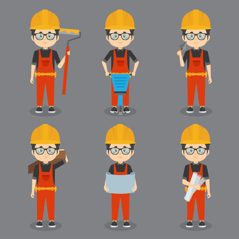 niño obreros de la construcción con diversas actividades. vector