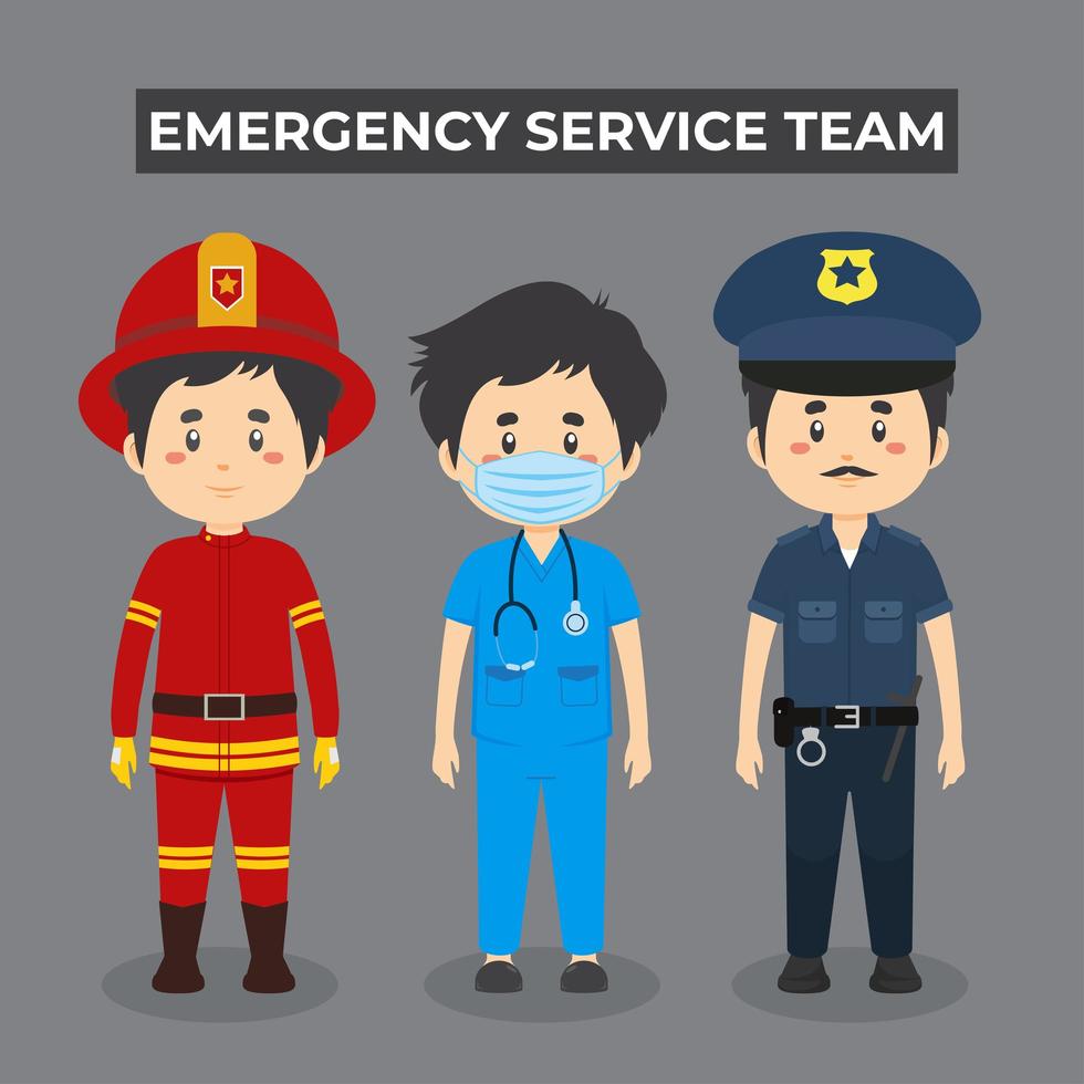 Boy Emergency Service Team Character Set vector