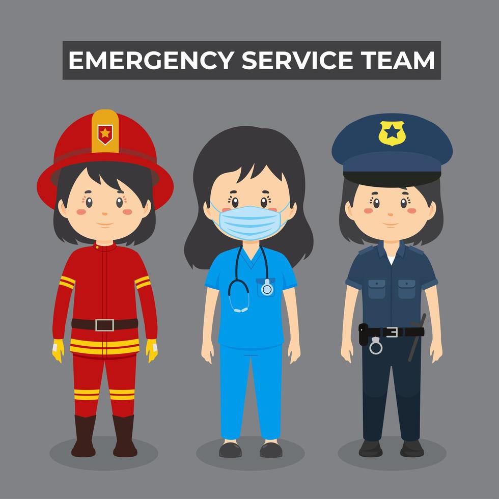 Girl Emergency Service Team Character Set vector
