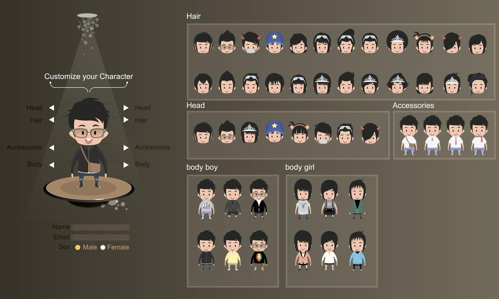 Male and female characters avatar design set vector
