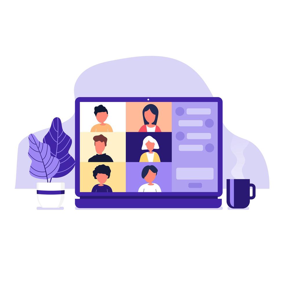 Colleagues talk to each other on laptop screen vector