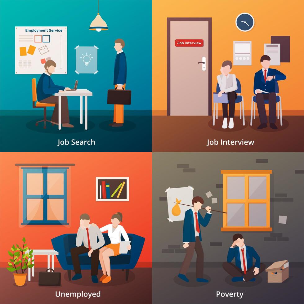 Unemployment scene set vector