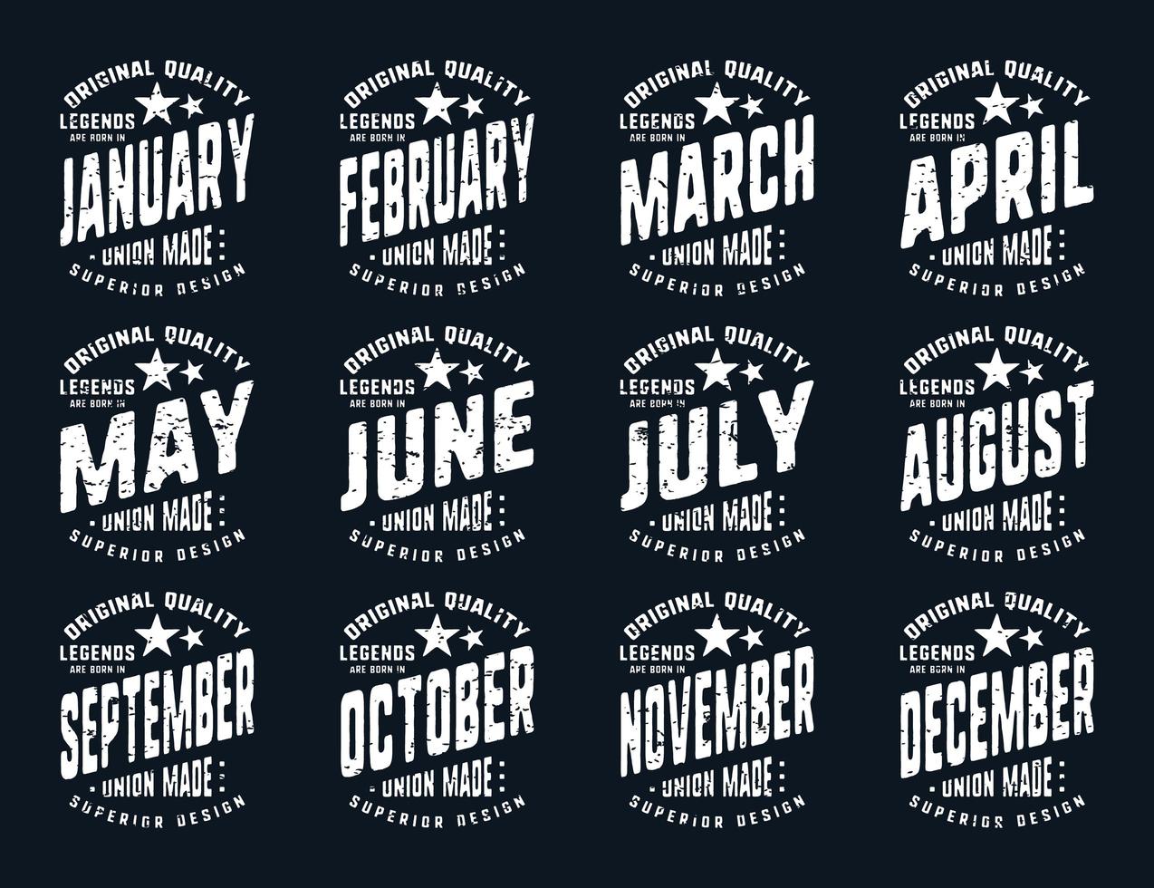 Grunge legends are born various months vintage t-shirt typography vector