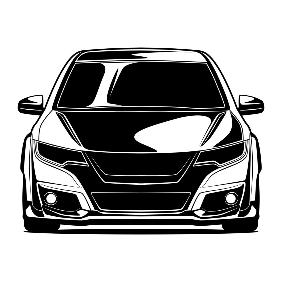 Black and white car front drawing vector