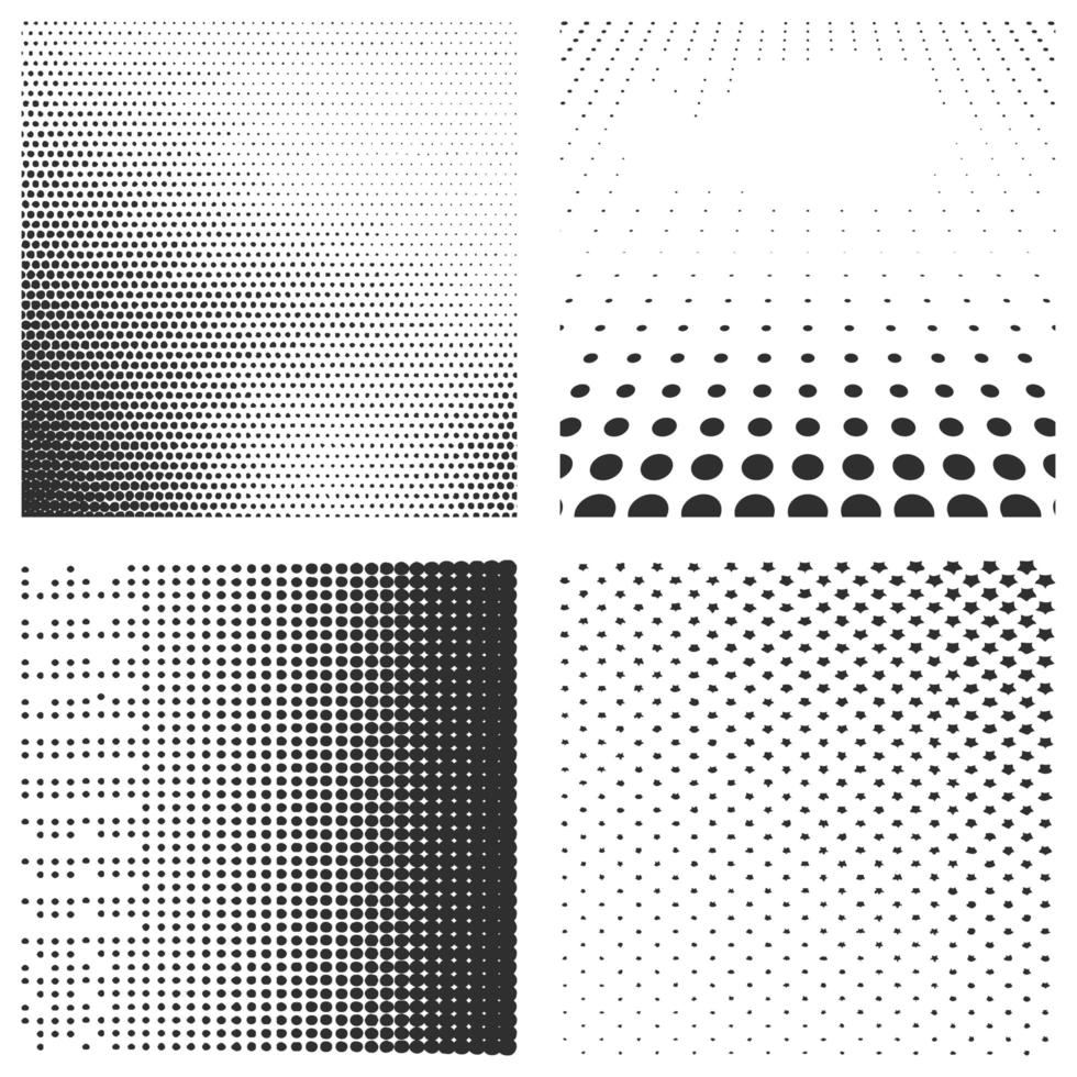 Set of halftone black patterns isolated on a white vector