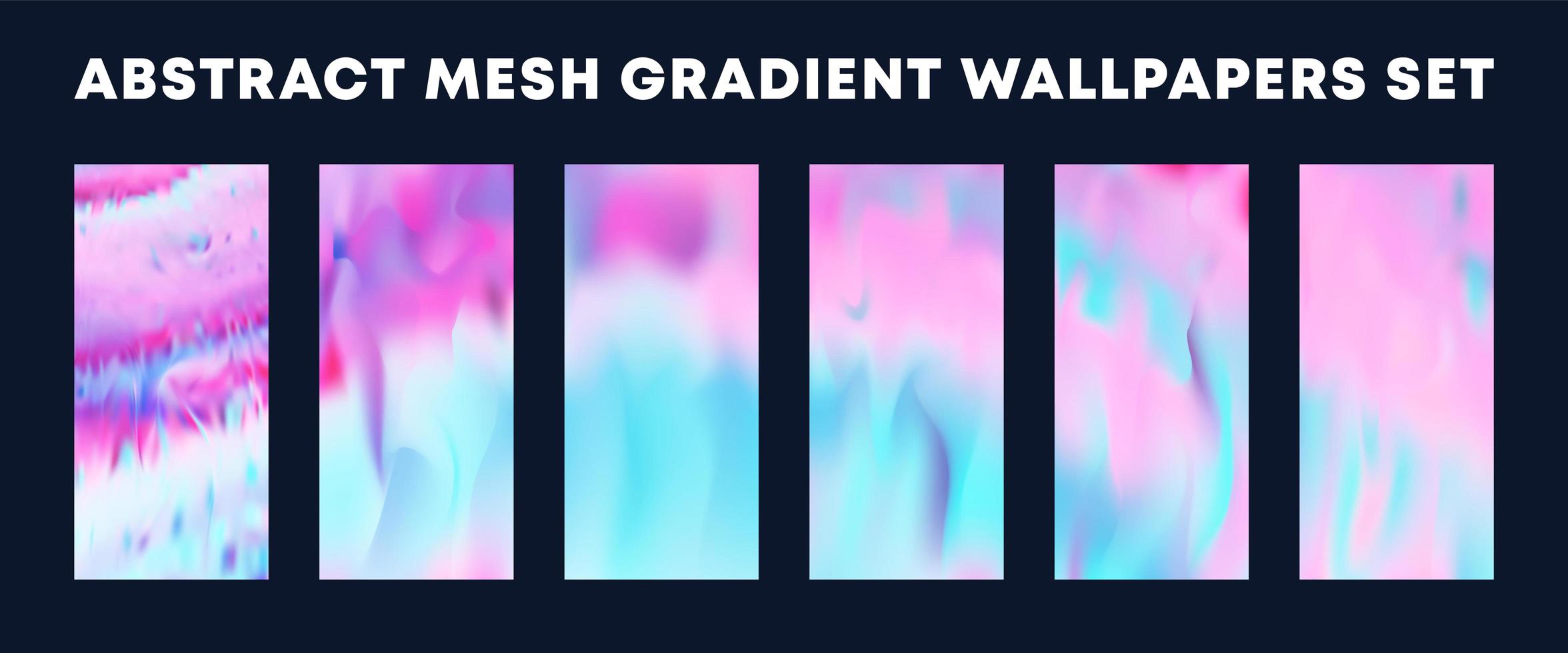 Set of light pink, blue mesh gradient wallpapers vector