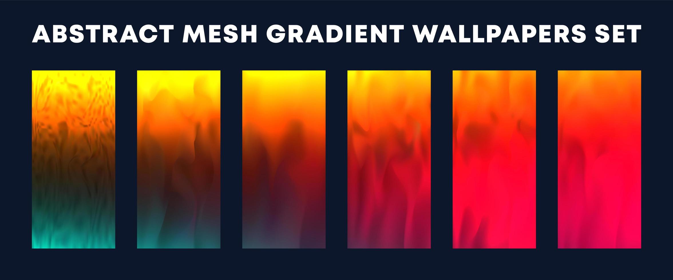Set of red, yellow, green mesh gradient wallpapers vector