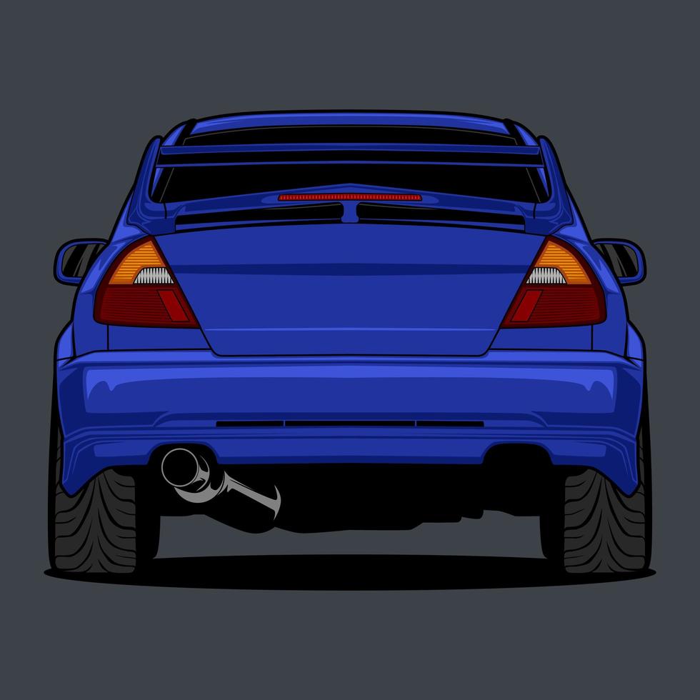 vista trasera, coche azul, dibujo vector