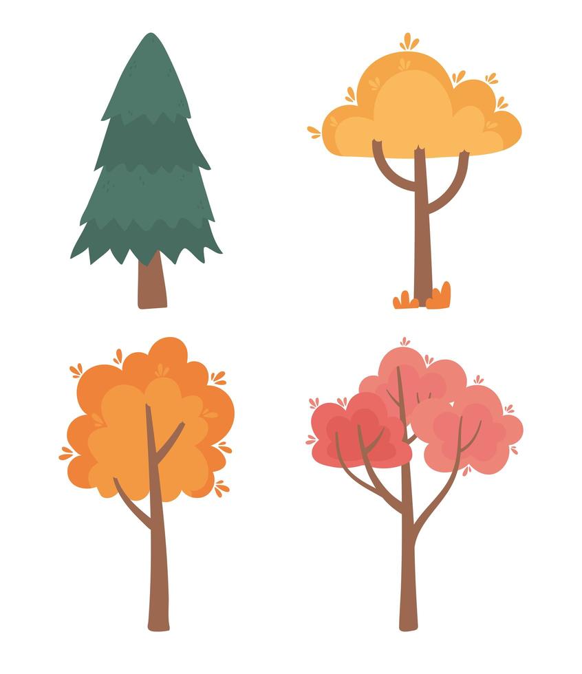 Autumnal trees nature scene icons set vector