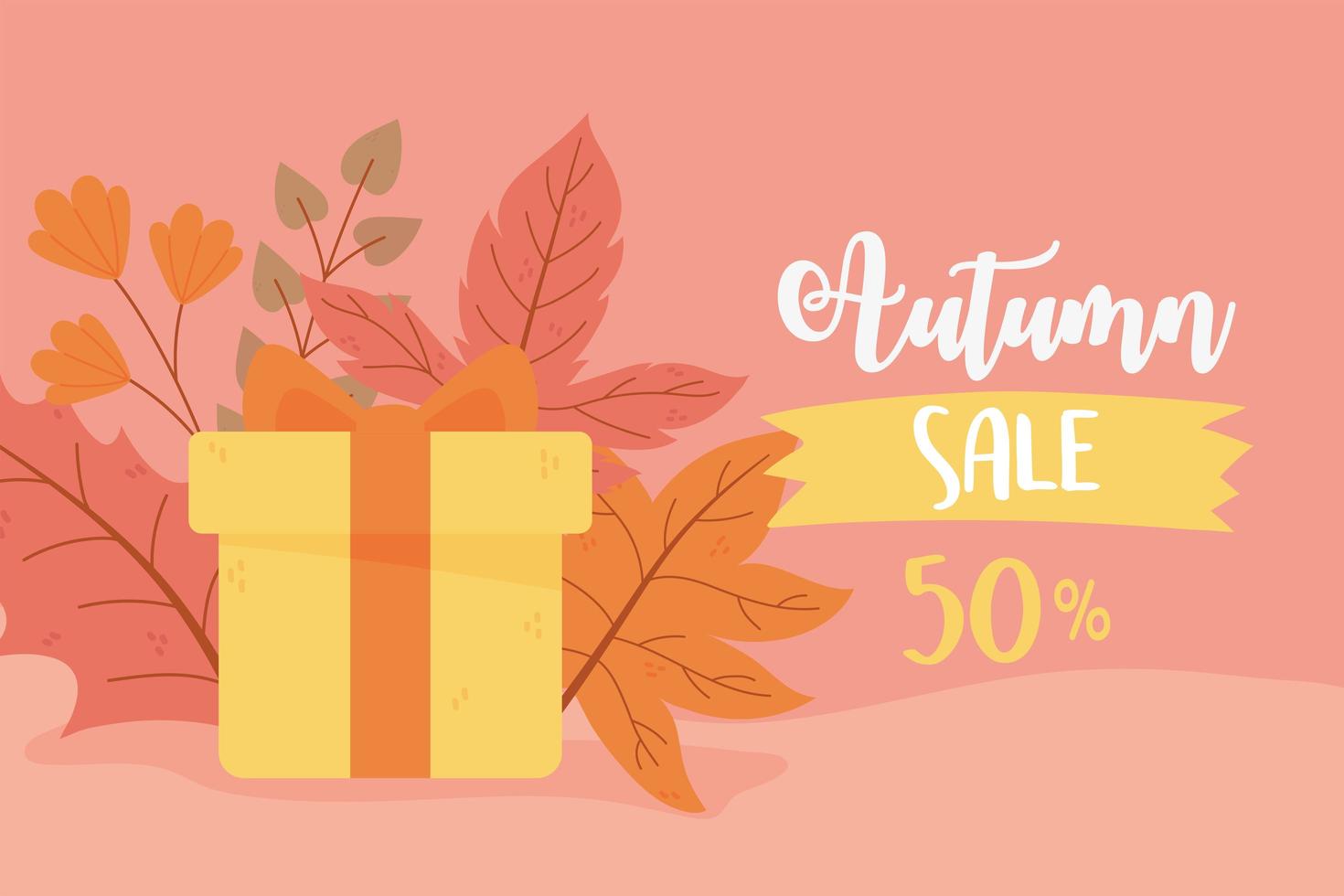 Maple leaves and gift discount poster vector