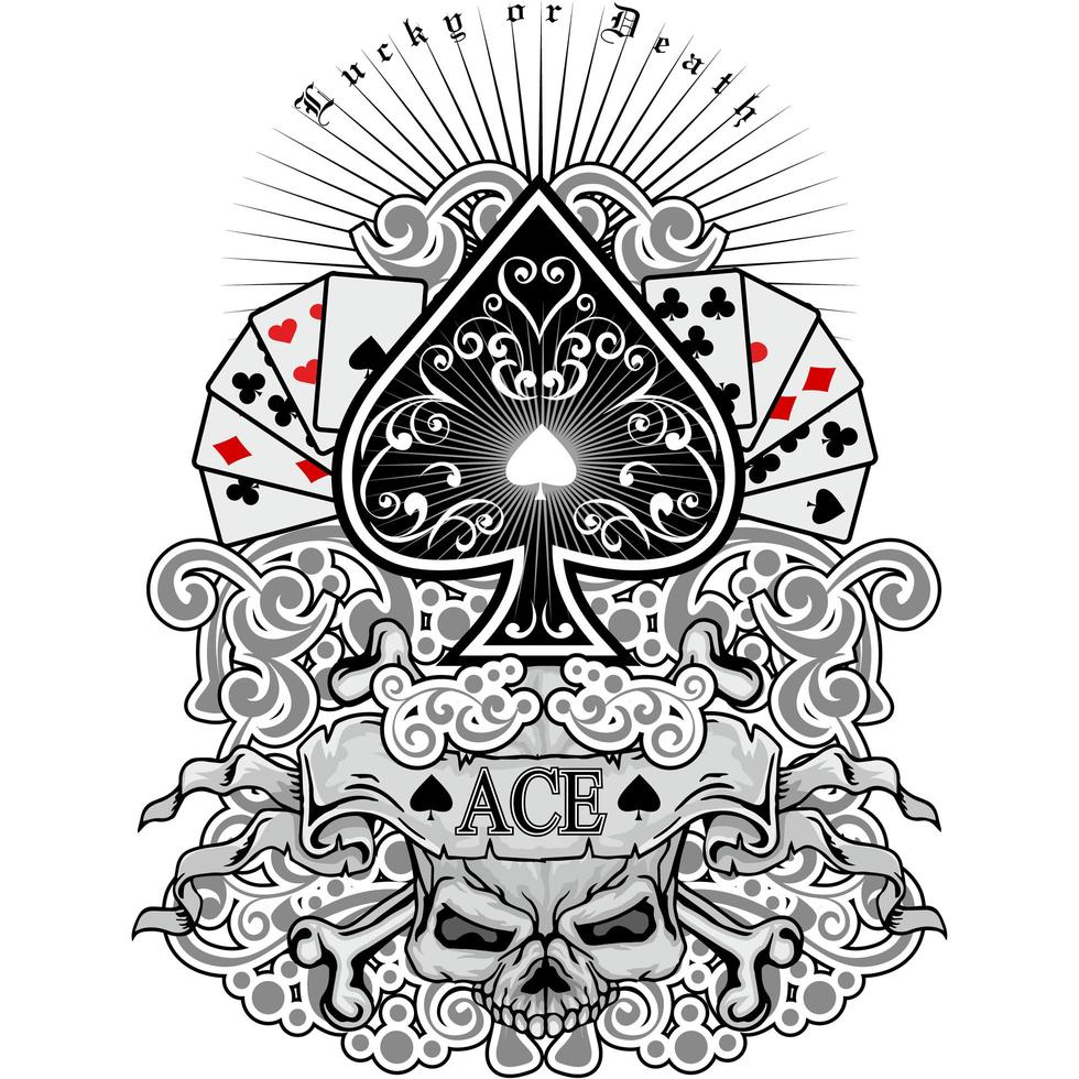 Spades icon with playing cards and skull  vector