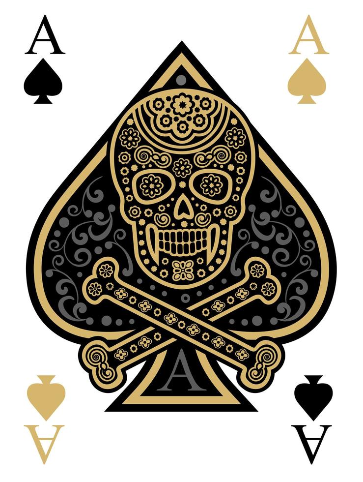 Ace of spades playing card with skull  vector